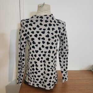 Loft Heart Mock Neck sweater Grey polka dot Size Small